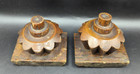 Set Of 2 Antique Salvaged  Wood Staircase Newel Posts Finials Caps Toppers