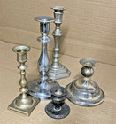 5 Antique   Vintage Silver Plate Stainless Brass Candlestick Holder Lot Eales