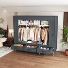 Portable Wardrobe Closet Clothes Rack Storage Organizer With Cover Grey