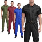 Men s Short Sleeve Drawstring Coverall Front Zipper Dustproof Jumpsuit Workwear