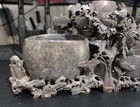 Antique Chinese Soapstone Carving 3 Pot Floral Carvings   Design 11x6  a1 