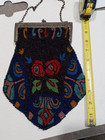 Antique Victorian  Beaded Purse Hinged Frame Colorfull  Vtg 10x8 Handbag