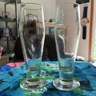Set Of 2 Footed Pilsner Beer Glasses Clear Barware 9    Tall
