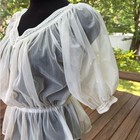 Vintage White Sheer Chiffon Peplum Blouse Rickrack Trim Puff Sleeve Boho Top 30