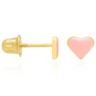 14k Yellow Gold Pink Enamel Heart Baby Screw Back Stud Kid Earrings