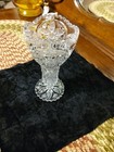 Vintage Pressed Crystal Glass Vase Starburst Pattern 6  Scalloped Edge