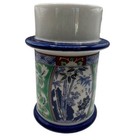 Vintage Cccc Japan Cobalt Blue Ceramic Hand Painted Candle Stick Holder