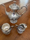3 Pc Clean Stieff Repousse Sterling Silver Tea   Coffee Set 1937 Kirk Rose