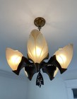 Antique Vintage Art Deco Light Fixture Chandelier  Slip Shade Batwing Bronze