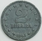 1945 Yugoslavia 2 Dinara Km  27 Circulated Condition
