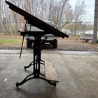 1900 s Keuffel   Esser Drafting Table Double Cast Iron Pedestals   Pine Top