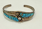 Native American Vintage Signed Gl Sterling Turquiose Cuff Bracelet 
