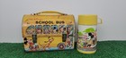 Vintage Walt Disney School Bus Metal Lunch Box Thermos Bottle Aladdin Yellow 