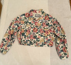 Vintage Bonjour Floral Cropped Denim Jacket Rose Print Womens Large Usa 90s Y2k