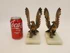 Vintage Art Deco Style Brass Eagles Bookends On Marble Base 7  Tall