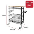 Rubbermaid 3-tier Heavy Duty Black Rolling Utility Cart With Solid Wood Top