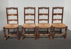 Set Of Four Antique French Country Brown Rush Ladderback Chairs