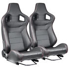 1pair Universal Car Racing Seats Pvc Leather With 2 Sliders Sport Seats Black