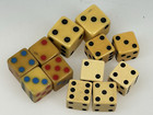 12 Vintage 5 8    Butterscotch Bakelite Tri-colored Dice Red Blue Art Deco Mcm
