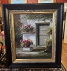 Landscape Oil Painting Signed With Ornate Black And Gold Frame 33 X 29