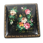 Fedoskino Russian Lacquer Box Antonova Signed                   Flowers 22k Gold Mop