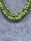 Five Strand Multi Green Glass Faux Pearl Necklace Earring Set
