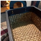Woven Natural Seagrass Storage Basket With Brown Faux Leather Trim And Handles