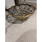 Vintage Clear Pressed Glass Centerpiece Bowl With Scalloped 22k Gold Trim Swirl