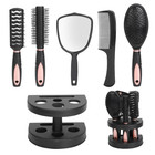 5 Pcs Hair Brush And Comb Set With Mirror And Holder  Professional Salon Hair Br