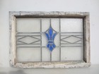 Antique Stained Glass Window Panel Vintage Old Wooden Art Deco 26 x18 