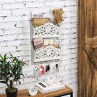 Xl Wooden Wall Mail Organizer 2-slot Key Holder 5 Hooks Entryway Letter Rack