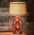 Vintage Style Red Lantern Table Lamp Flicker Night Light Rustic Cabin Camp   New