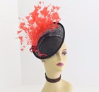 Kentucky Derby Wedding Sinamay Feather Fascinator Cocktail 617  black red 