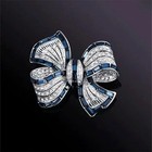 Rhinestone Bow Brooch Pin - Vintage Blue Crystal Lapel Accessory For Women 