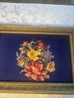 Antique Floral Bouquet Needlepoint Mounted Framed Usa 22    X 15 5   