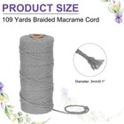 Braided Macrame Cord  3mm X 109 Yards Natural Cotton Rope With Scissors grey 