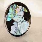 Vintage Mother Of Pearl Brooch Lady With Hat Inlay Abalone Oval Pin 2 5    1561