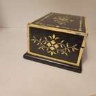 Vintage Antique Primitive Folk Art Solid Wood Black Painted Divided Dresser Box 