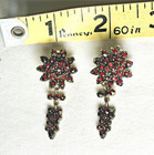 Pair Antique Victorian Sterling Silver   Red Garnet Tear Drop Earrings 