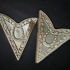 Western Shirt Collar Tips Silver Tone Engraved Horseshoe Rodeo Cowboy Vintage