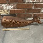 Vtg Mcm Wooden Whale Highly Textured  burnt Wood  Striped Finish 70s - A