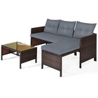 3pcs Outdoor Rattan Furniture Set Patio Couch Sofa Set W  Cushion