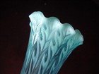 Vintage Antique 1905 Blue Opalescent Flame Feather Fern Optic 11  Art Glass Vase