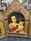 Vtg Religious Florentine Triptych Madonna And Child Angels Alter Icon Catholic