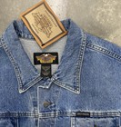 Vintage Harley Davidson Denim Vest With Leather Back Patch Men   s Sz Xl Blue Nwt