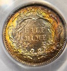 1862 Pcgs Au-58 Seated Liberty Half Dime Toned Super Flashy  Old Green Holder  