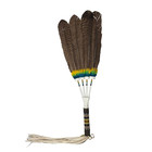 Native American Fixed Fan Rabbit Skin Covered Beaded Wood Handle W  Fringe