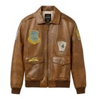 Men s Genuine Brown Leather Aviator Flight Bomber Jacket Vintage Patch Zip Coat 