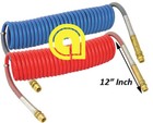12ft Red   Blue Coiled Air Brake Hose Kit With Glad Hands   Aluminum Handles