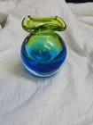 Handmade Blown Glass Perfume Bottle Green Blue Missing Top Use As Vase No Chips
